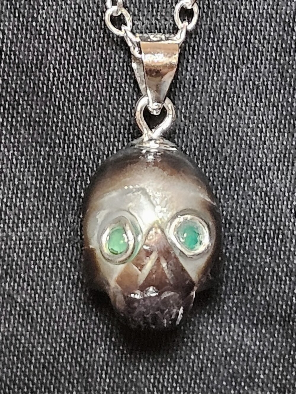 10mm Carved Freshwater Pearl Skull Memento Mori Pendant & Sterling Silver Chain